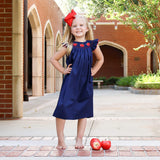 Apple Smocked Navy Angel Sleeve Dress