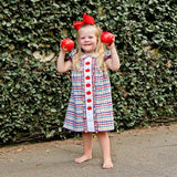 Apple Trio Primary Plaid Embroidered Camila Dress