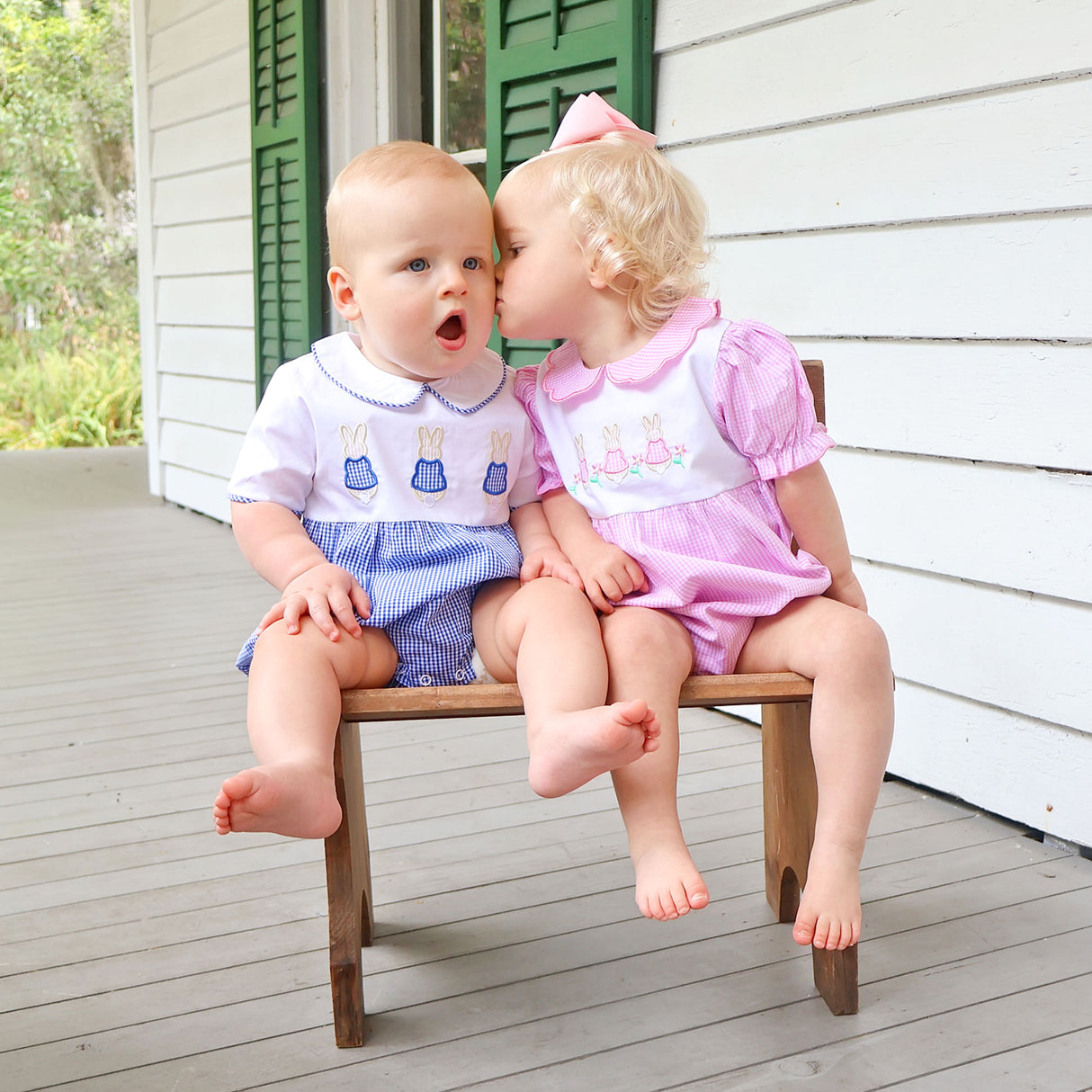 Storybook Bunny Trio Pink Gingham Bubble