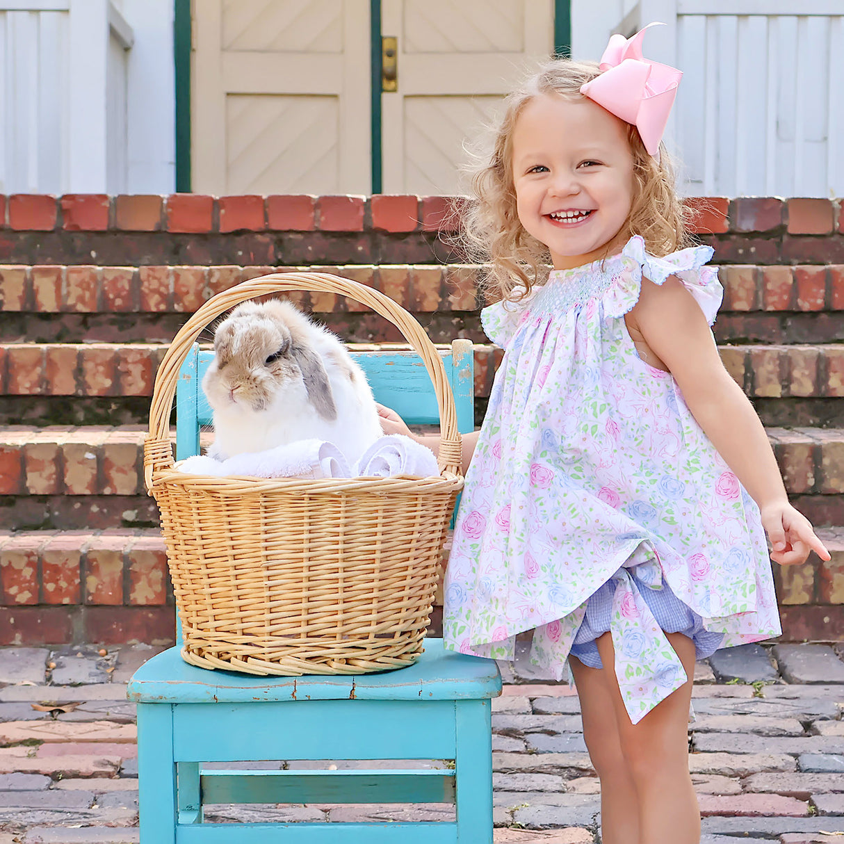 Botanical Floral Bunny Smocked Angel Sleeve Bloomer Set