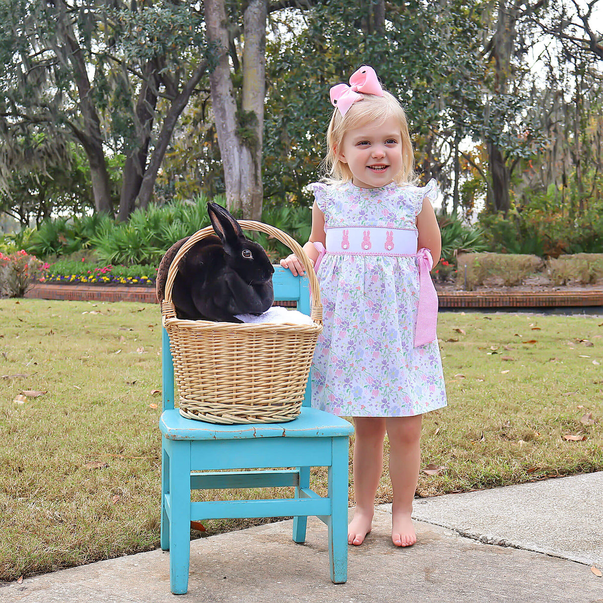 Pink Bunny Floral Smocked Beverly Dress