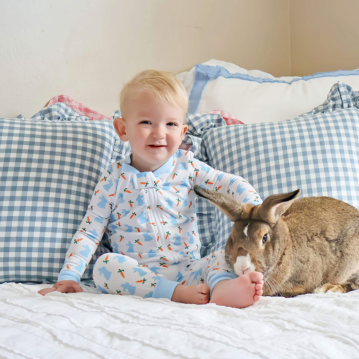 Bunnies & Carrots Blue Zip Sleeper