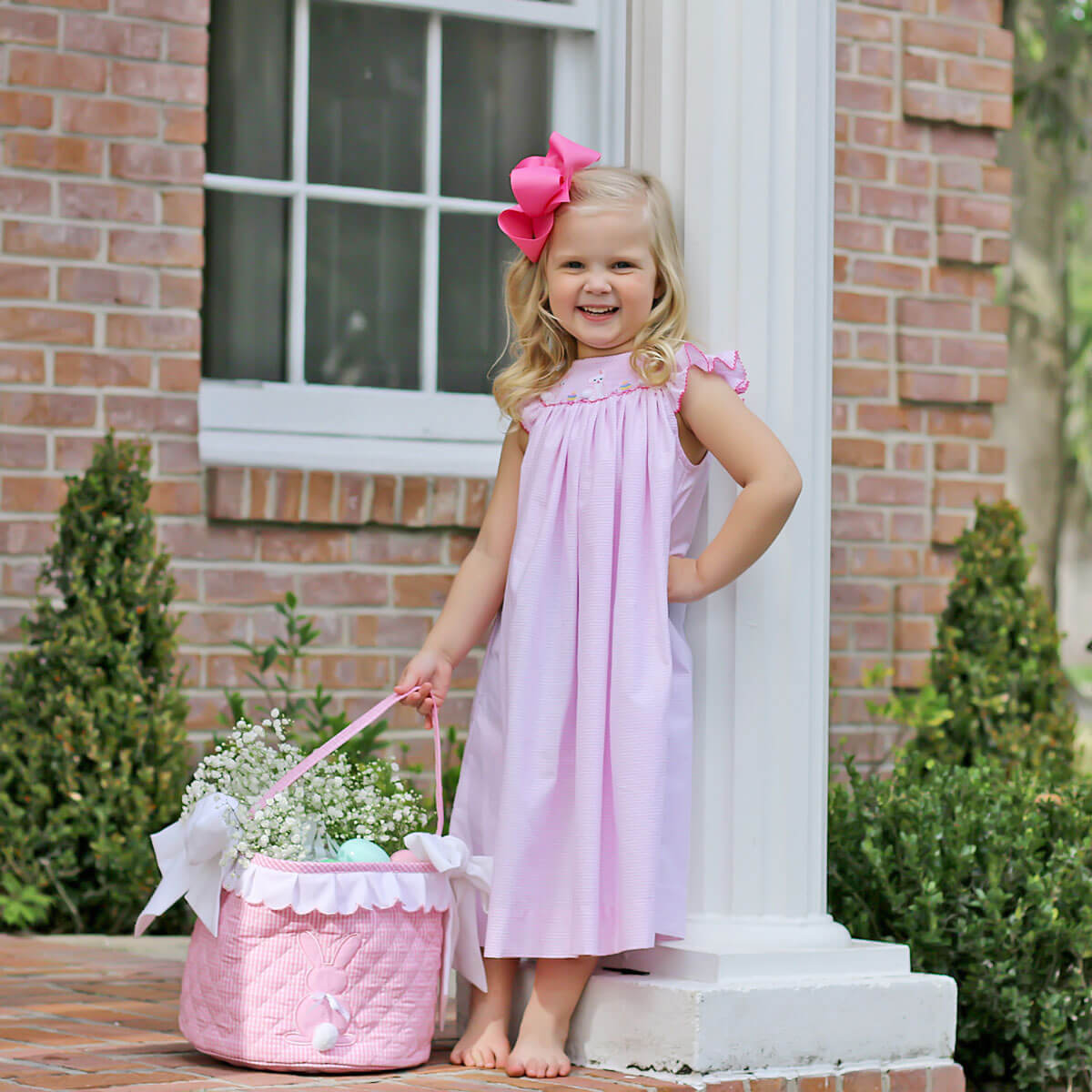 Easter Fun Pink Stripe Smocked Dress