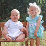 Easter Bunny Smocked Blue & Green Gingham Beverly Bubble