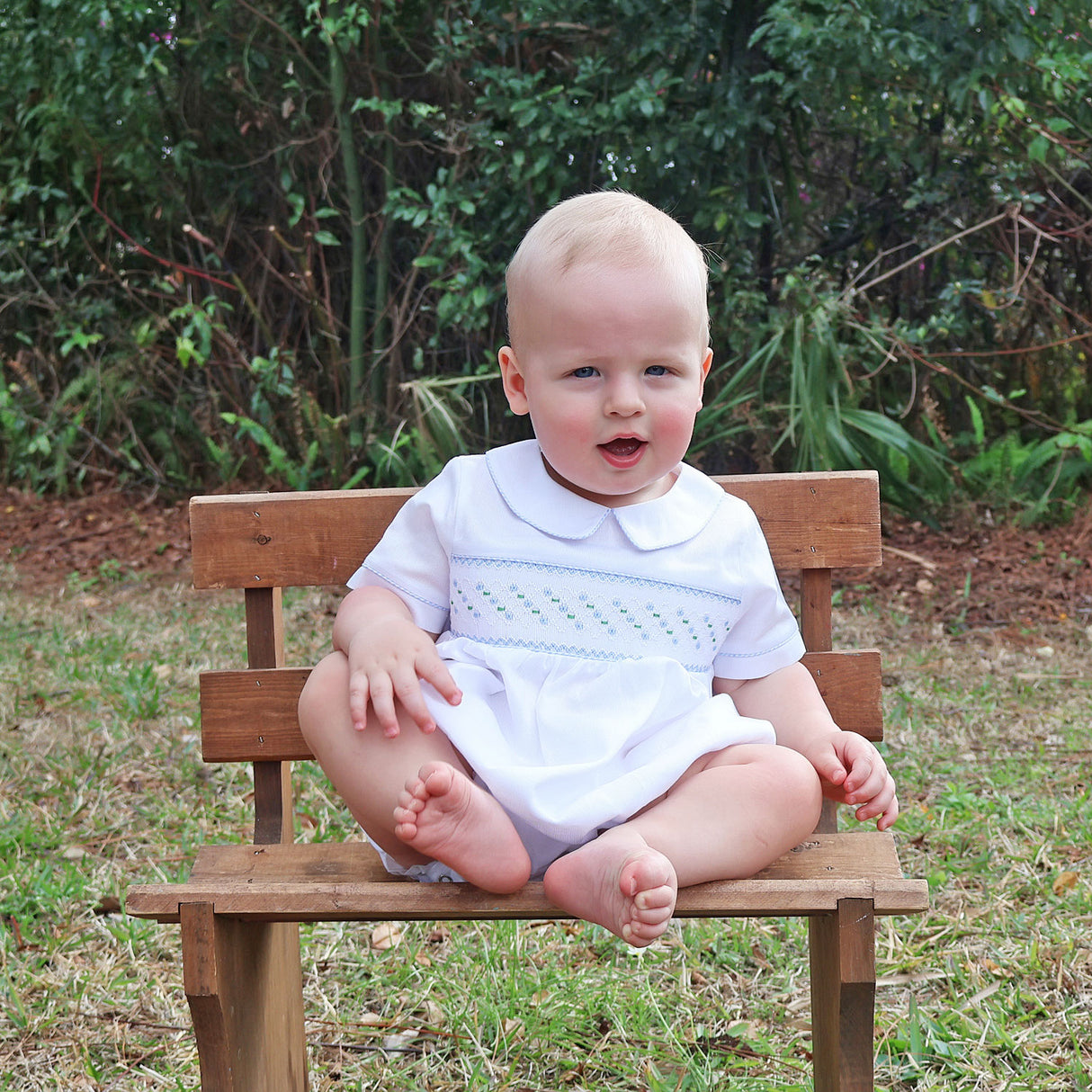 White Geo Smocked Collared Bubble