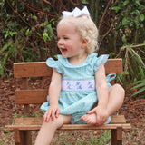 Easter Bunny Smocked Blue & Green Gingham Beverly Bubble