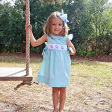 Easter Bunny Smocked Blue & Green Gingham Beverly Dress