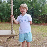 Easter Bunny Smocked Blue & Green Gingham Collared Short Set