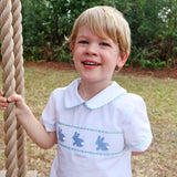 Easter Bunny Smocked Blue & Green Gingham Collared Short Set