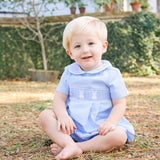 Cottontail Smocked Boy Bubble Light Blue Pique