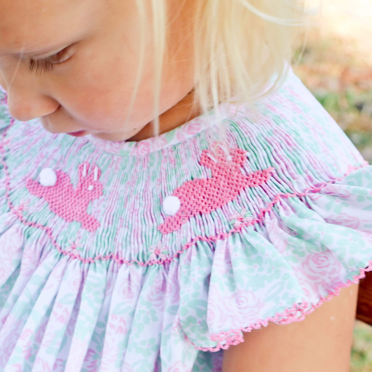 Blooming Garden Smocked Pink Angel Sleeve Bubble