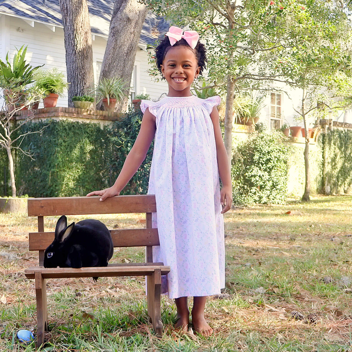 Easter Vine Smocked Pink Angel Sleeve Dress