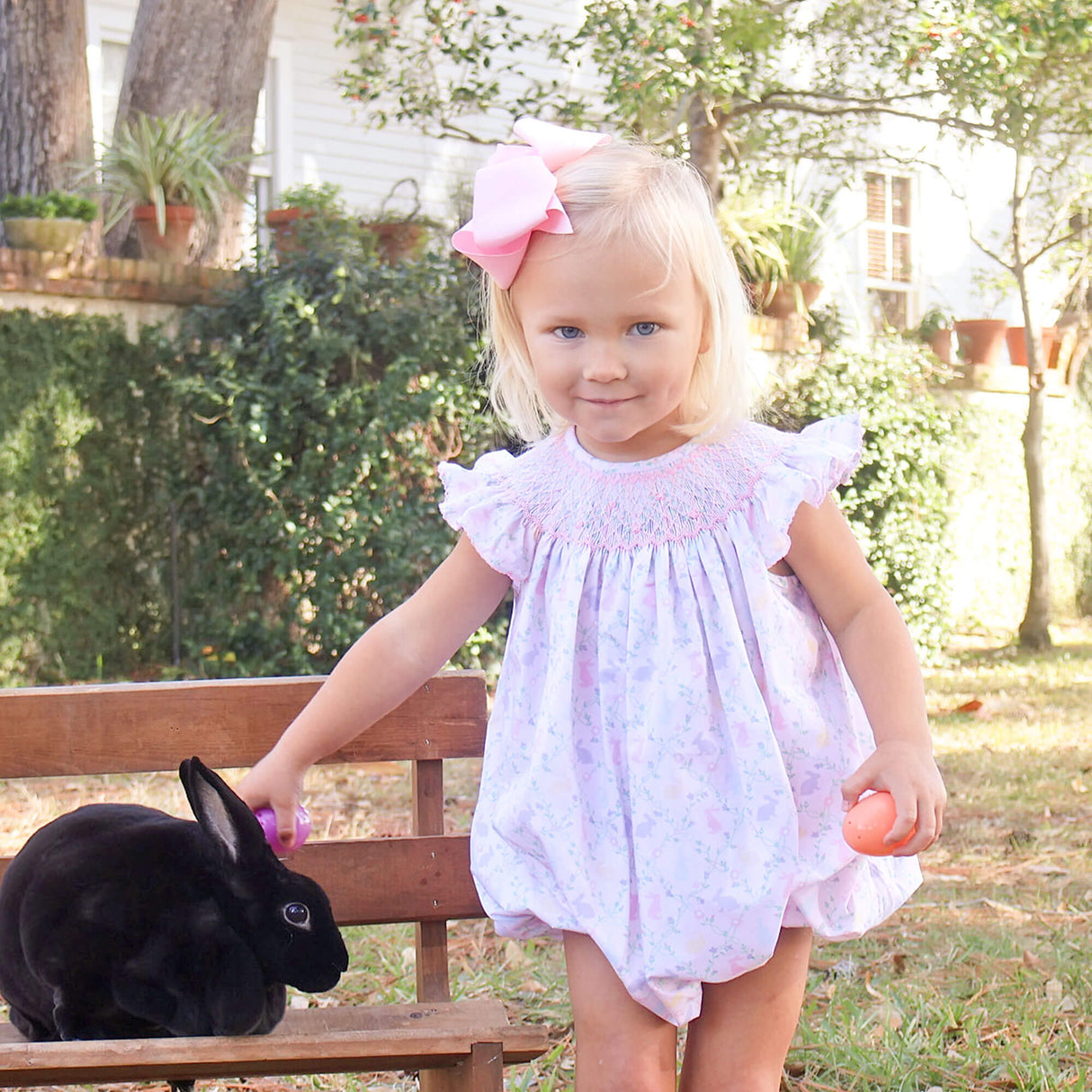 Easter Vine Smocked Pink Angel Sleeve Bubble