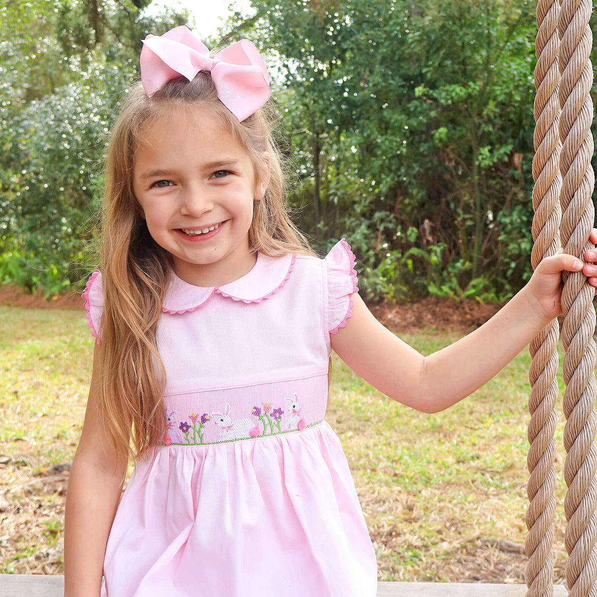 Easter Celebration Pink Pique Smocked Collared Dress