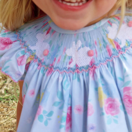 Bunny Smocked Turquoise Angel Sleeve Bloomer Set