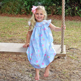 Bunny Smocked Turquoise Angel Sleeve Dress