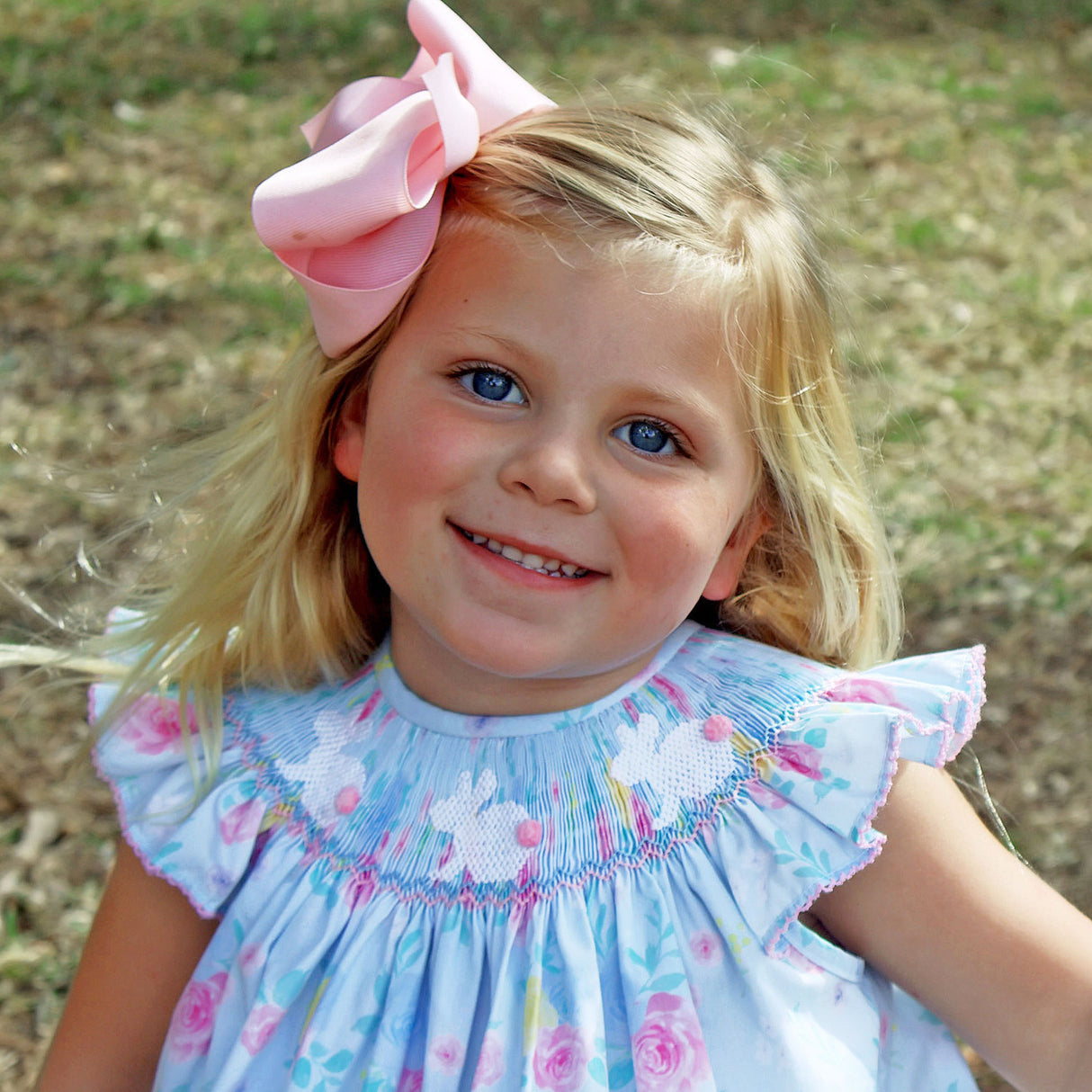 Bunny Smocked Turquoise Angel Sleeve Dress