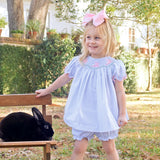 Bunny Love Smocked Light Blue Windowpane Bloomer Set