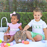 Easter Bunny Smocked Green Gingham Collared Short Set