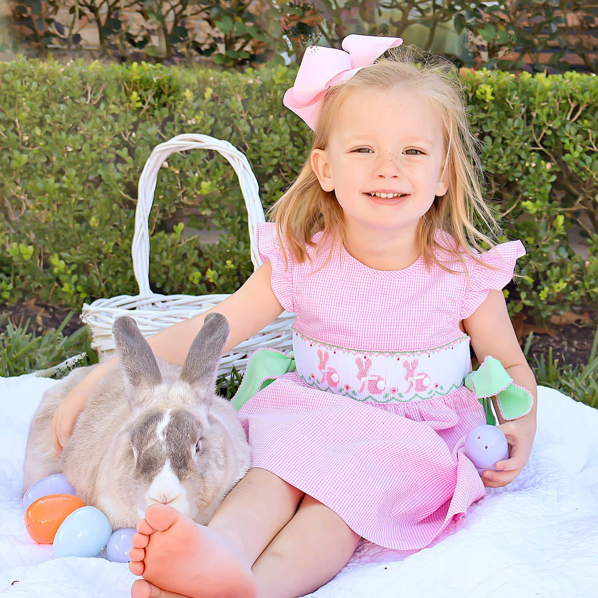 Easter Bunny Smocked Pink Gingham Beverly Dress