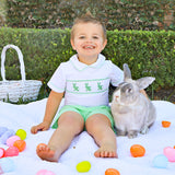 Easter Bunny Smocked Green Gingham Collared Short Set