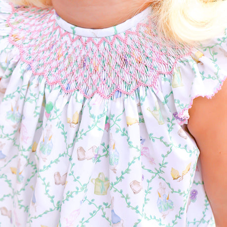 Storybook Rabbit Geo Smocked Angel Sleeve Dress