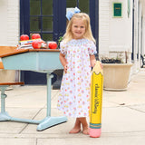 School Bus Print Smocked White Bishop Dress