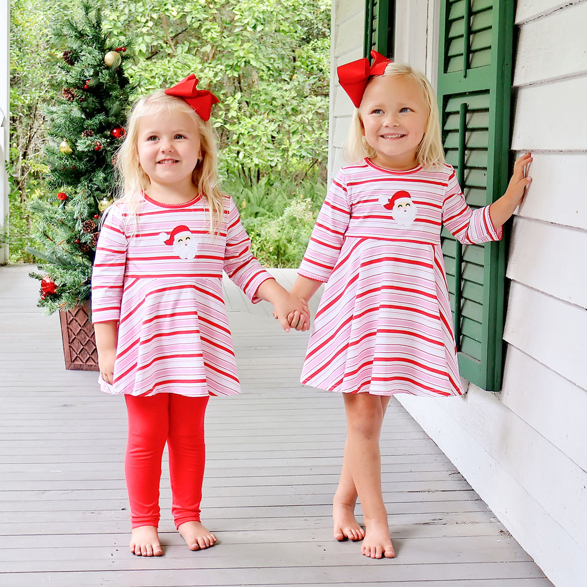 Happy Santa Red & Pink Stripe Sophia Dress