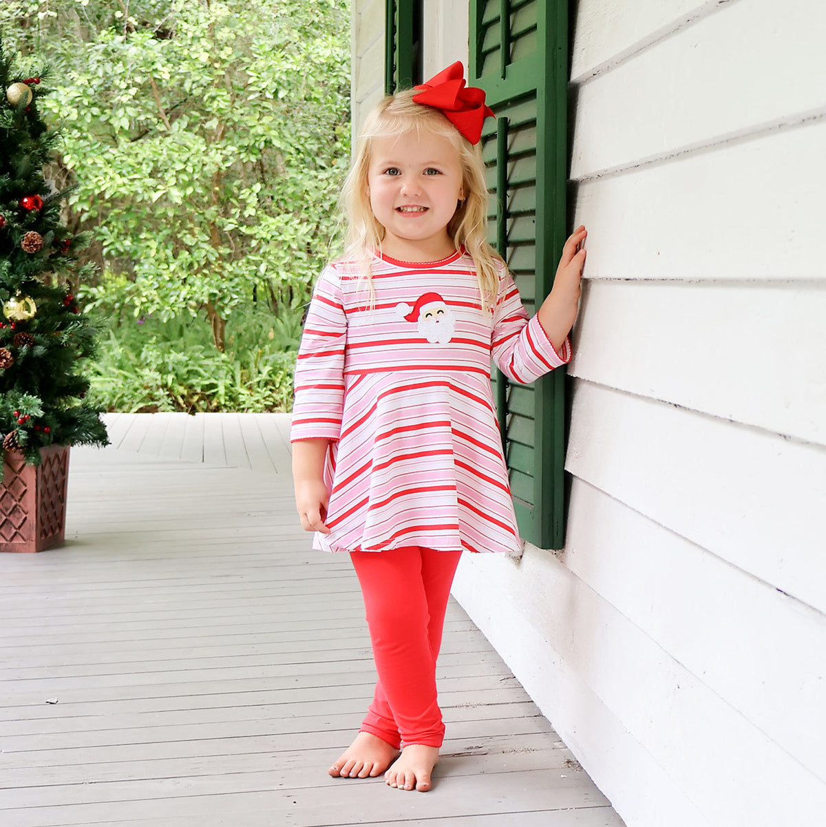 Happy Santa Red & Pink Stripe Sophia Legging Set