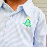 Christmas Tree Light Blue Stripe Polo