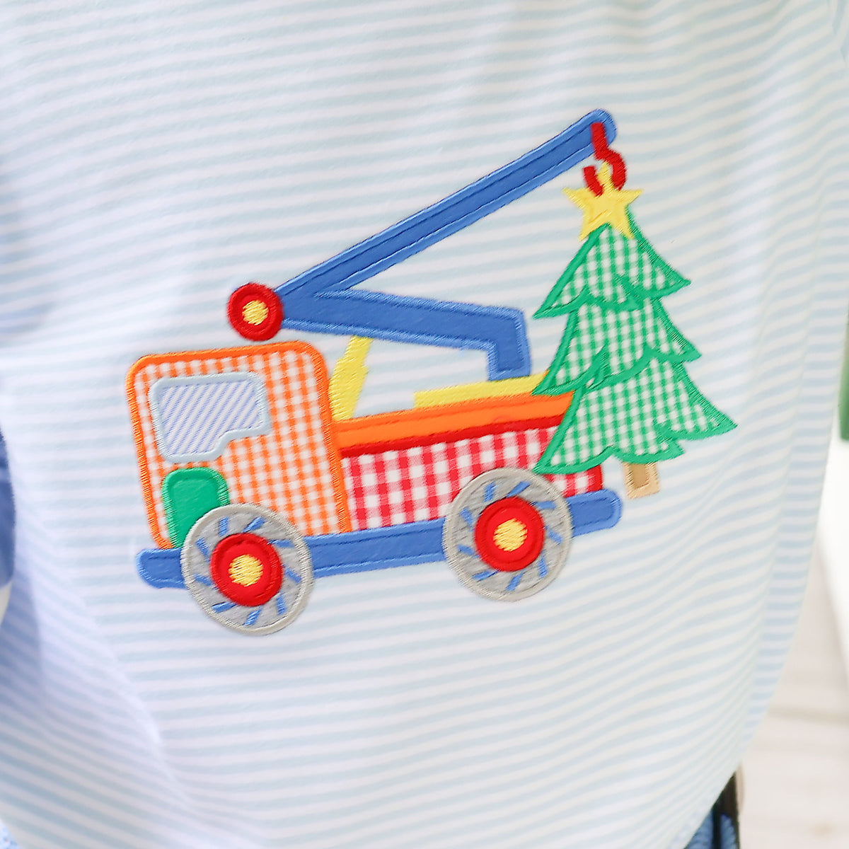 Christmas Crane Light Blue Stripe Long Sleeve Shirt