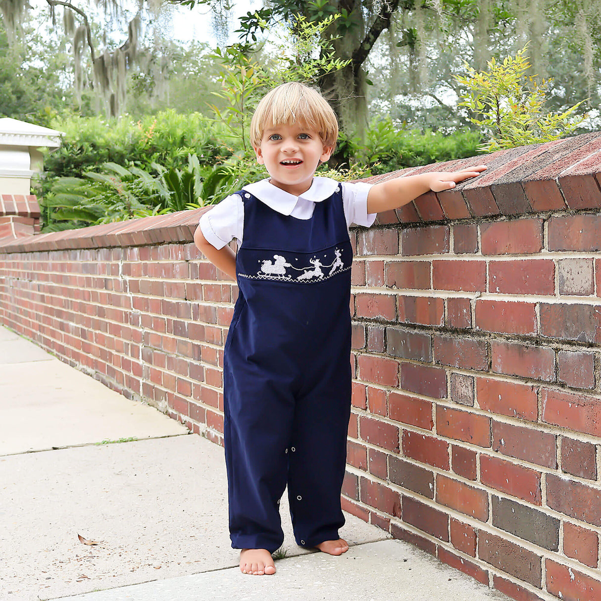 Santa Sleigh Smocked Longall Navy Corduroy