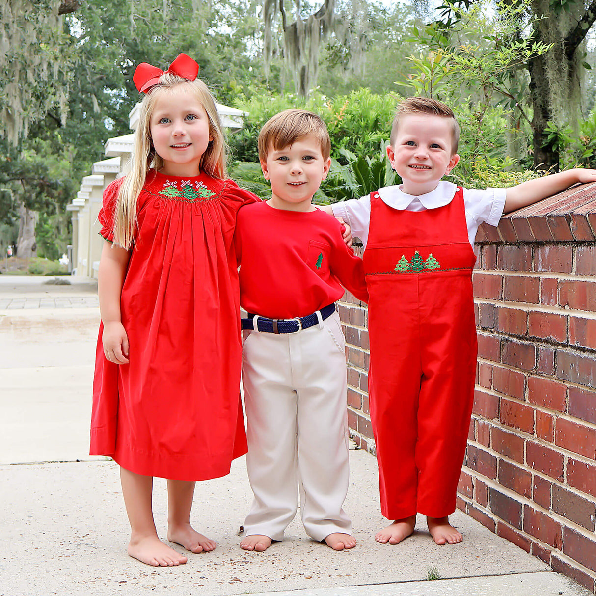 Christmas Tree Smocked Red Corduroy Longall