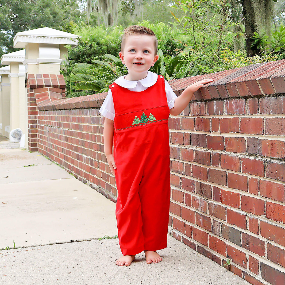 Christmas Tree Smocked Red Corduroy Longall