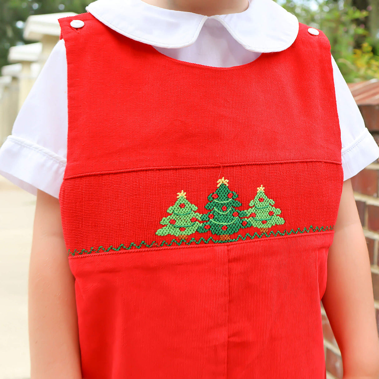 Christmas Tree Smocked Red Corduroy Longall