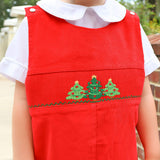 Christmas Tree Smocked Red Corduroy Longall