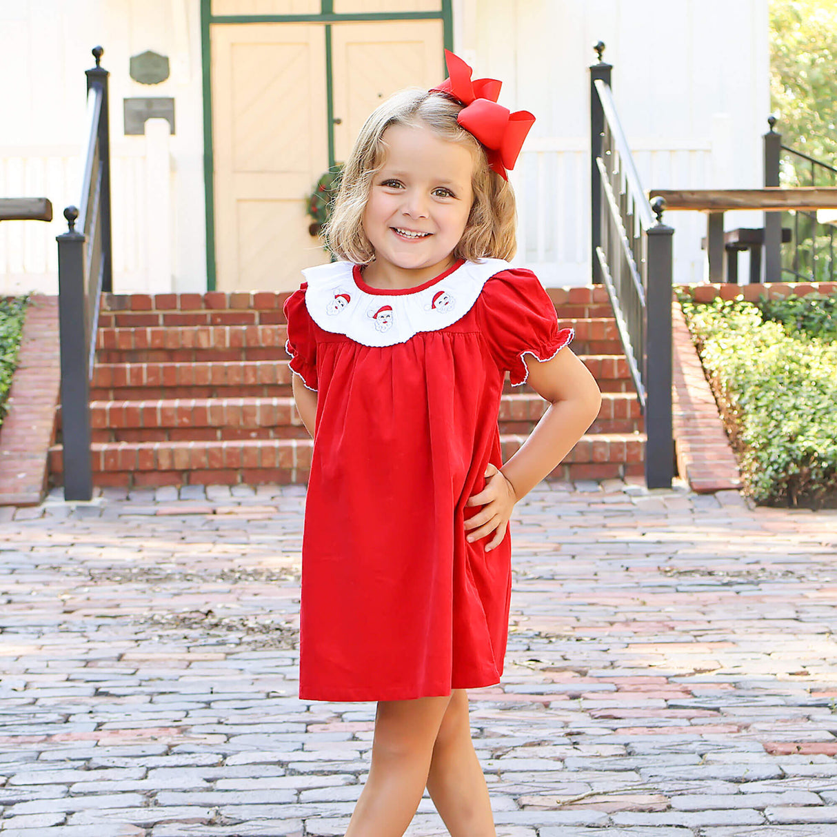 Happy Santa Red Embroidered Quinn Dress