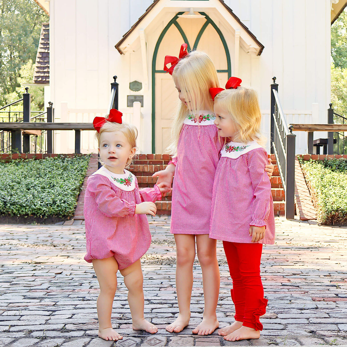 Holly Embroidered Red Gingham Yoke Legging Set