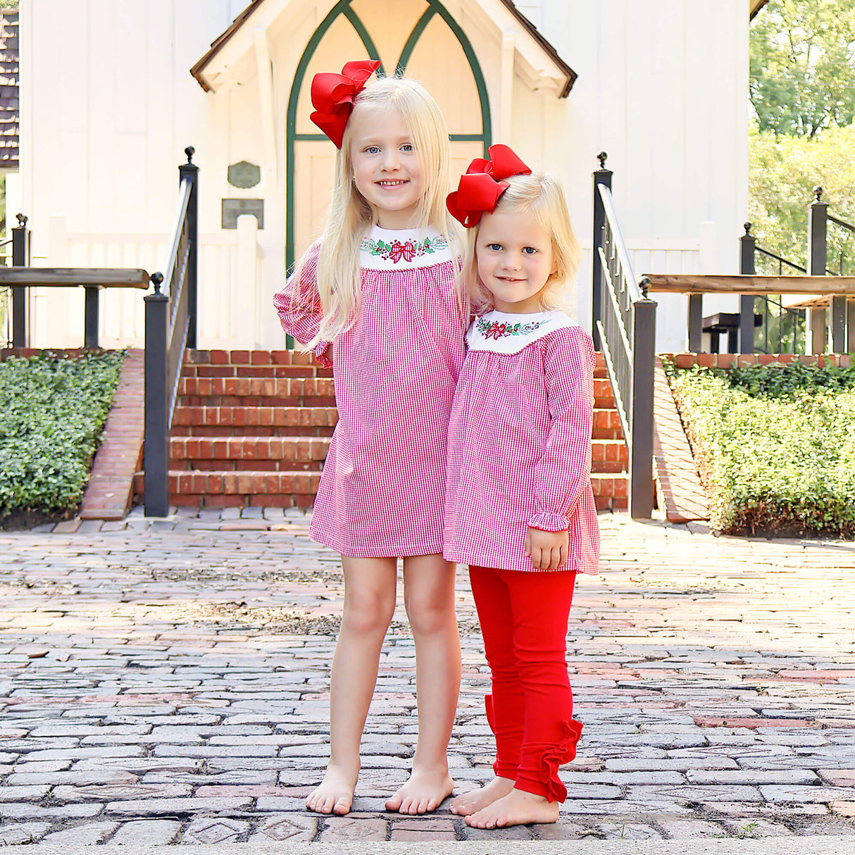 Holly Embroidered Red Gingham Yoke Legging Set