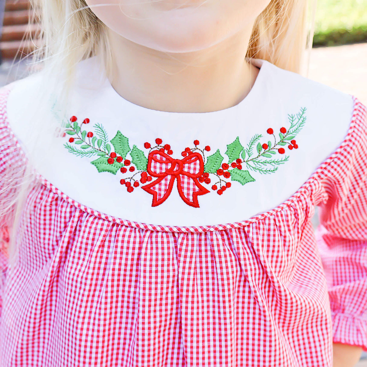 Holly Embroidered Red Gingham Yoke Legging Set