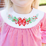 Holly Embroidered Red Gingham Yoke Bubble