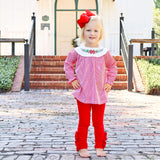 Holly Embroidered Red Gingham Yoke Legging Set