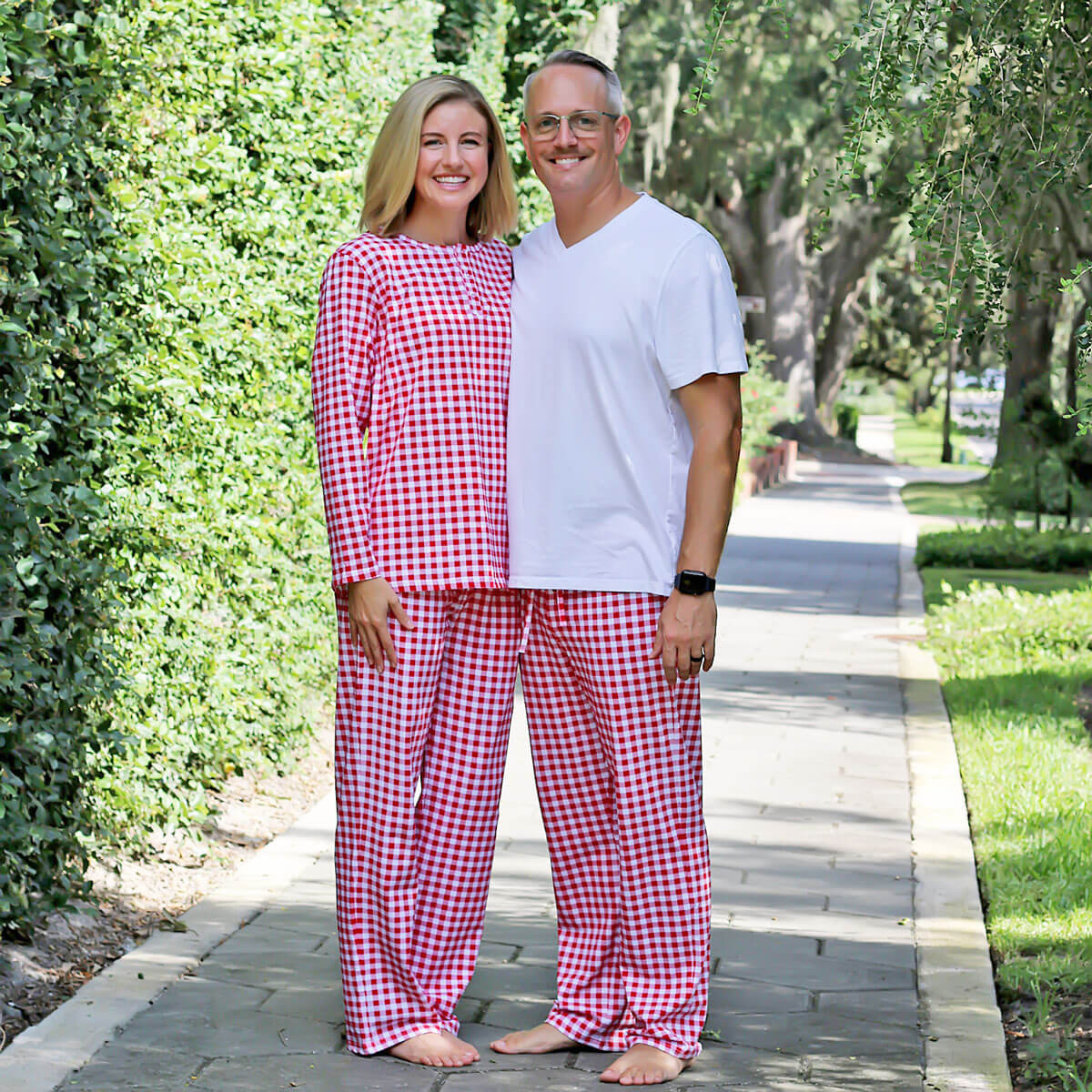 Red Gingham Knit Mom Pajamas