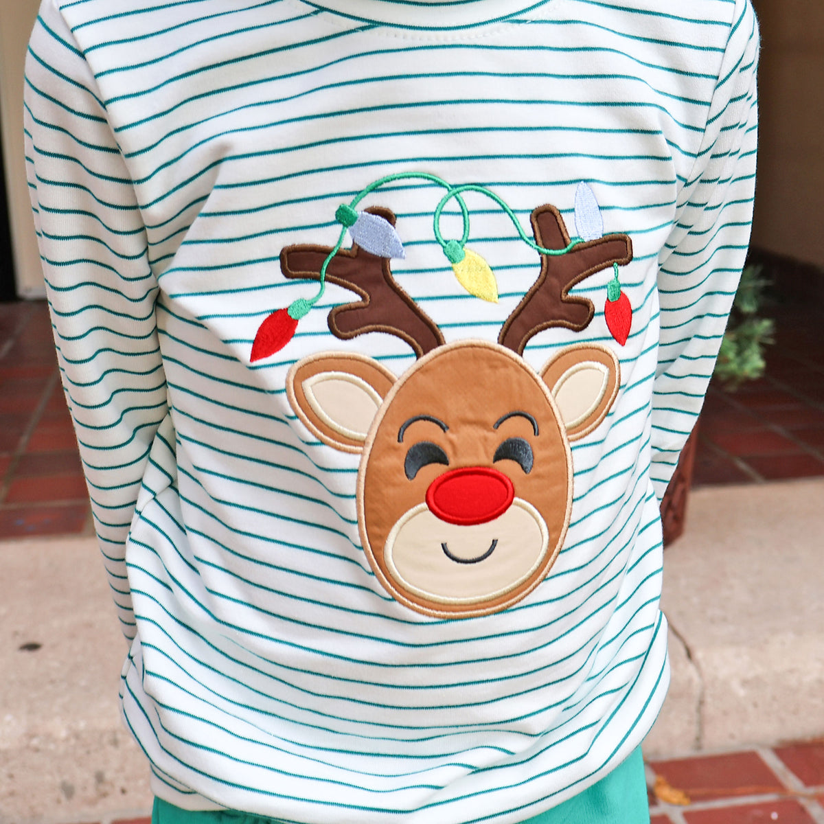 Reindeer Lights Green Stripe Jogger Set