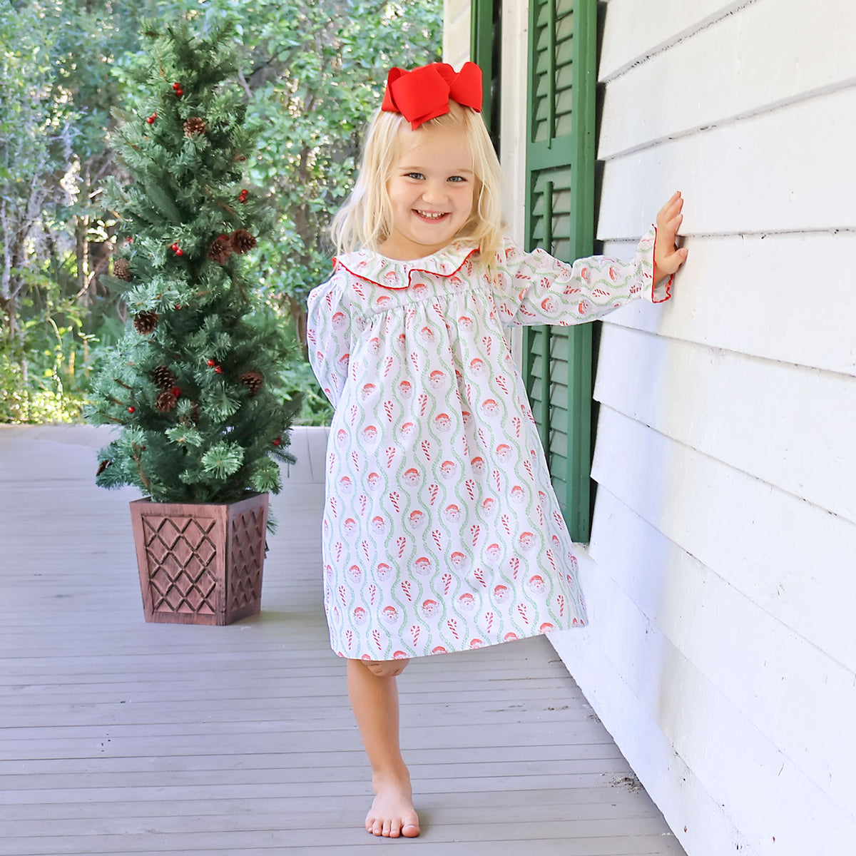Candy Cane Ruffle Collared Dress