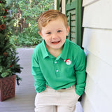 Happy Santa Green Long Sleeve Polo Shirt