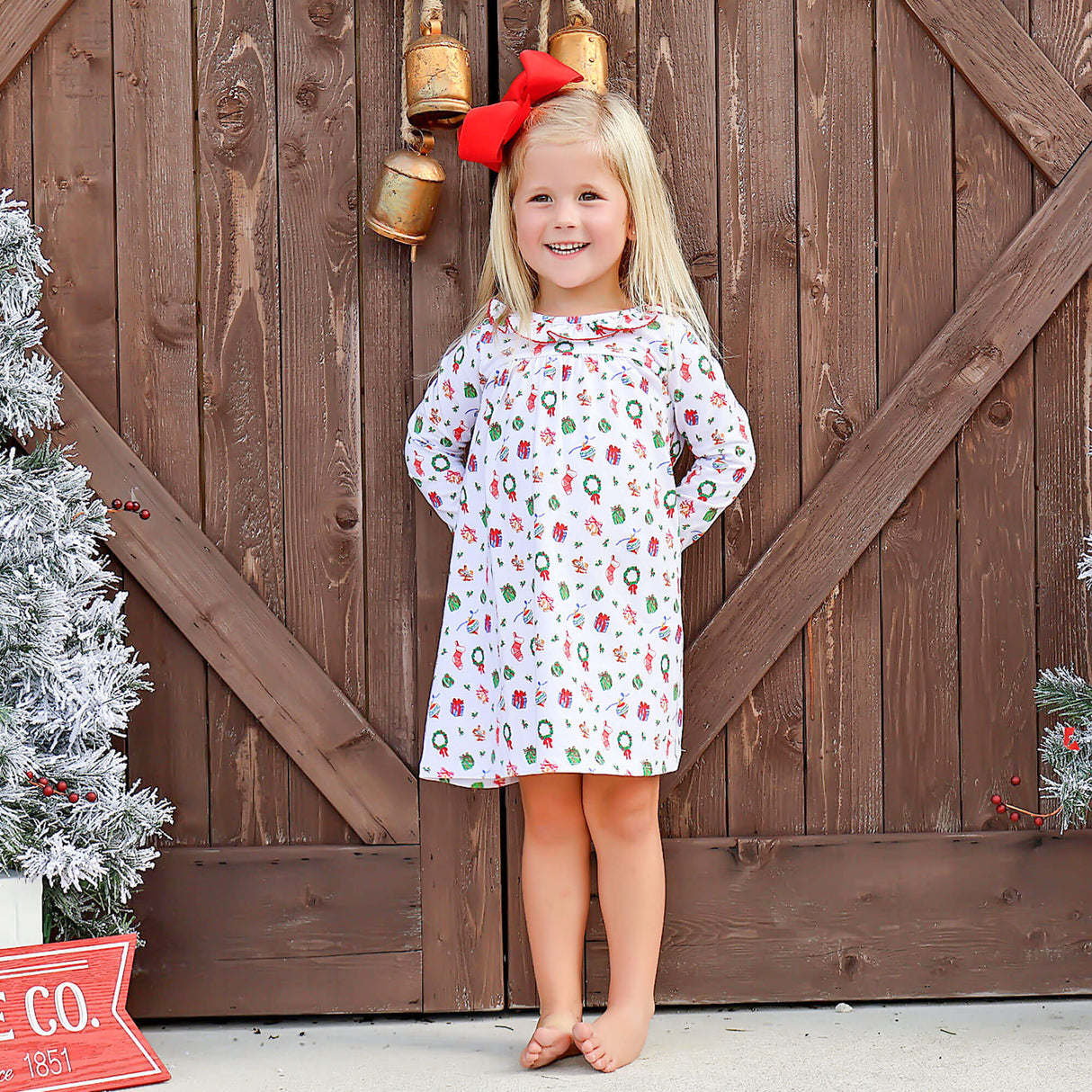 Christmas Delights Ruffle Collared Dress