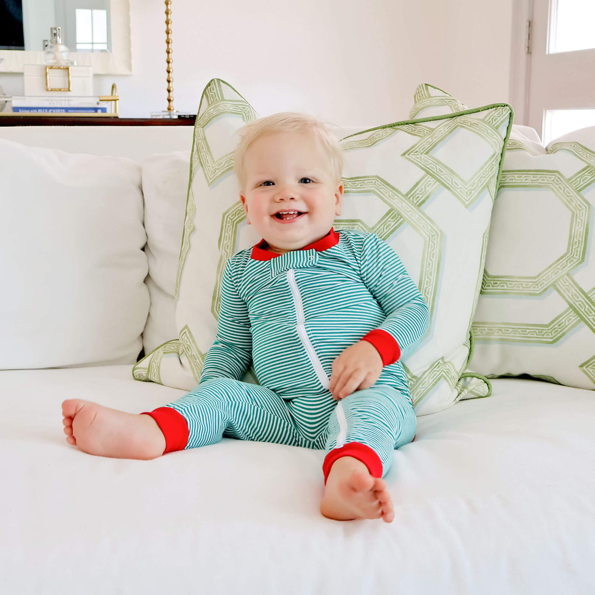 Christmas Cheer Green Stripe Zip Sleeper