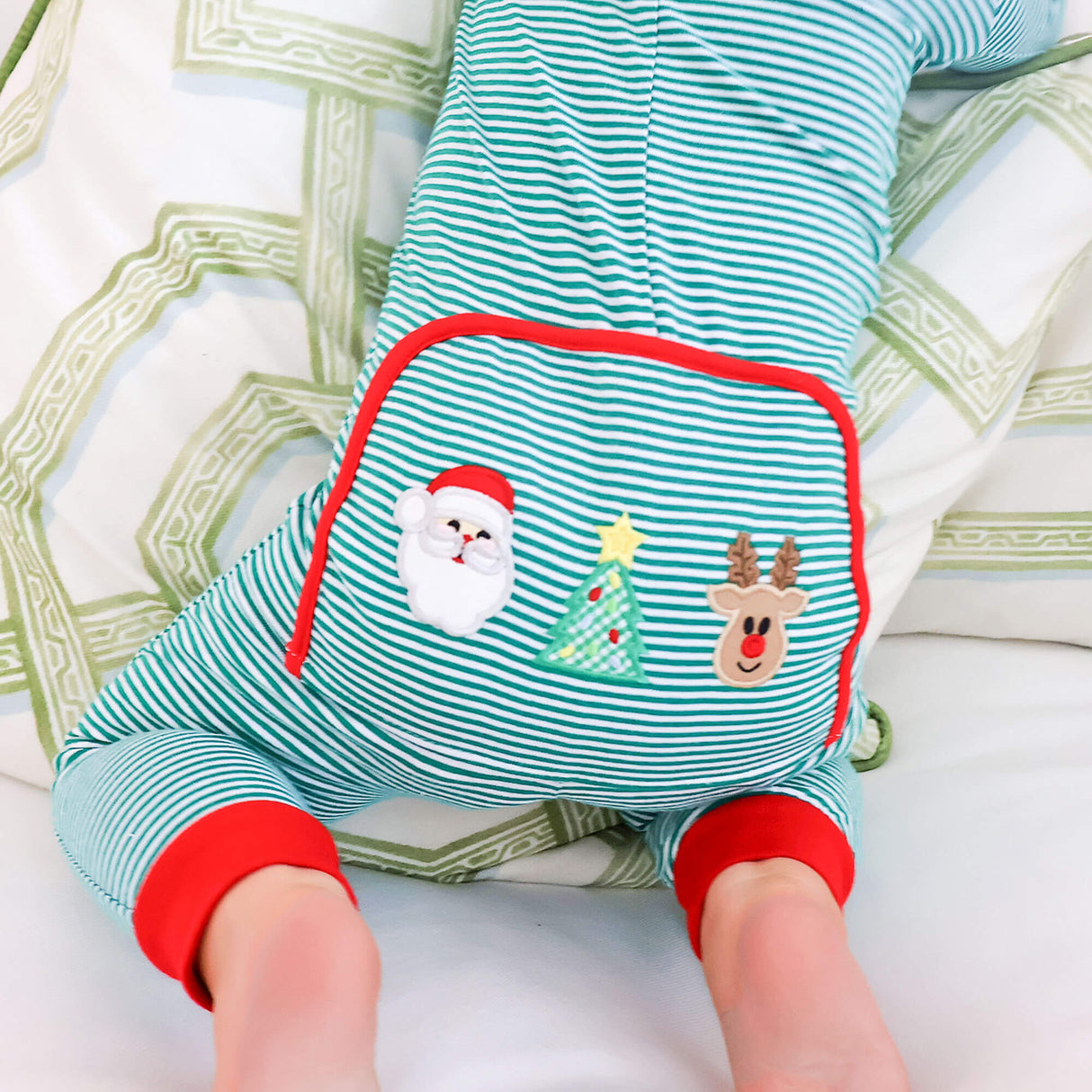 Christmas Cheer Green Stripe Zip Sleeper