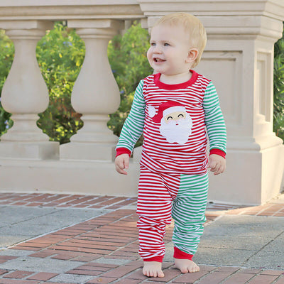 Happy Santa Red & Green Stripe Pajamas